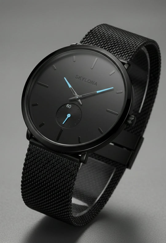 Black Chronograph Watch for Men – SkyLona Classic Collection