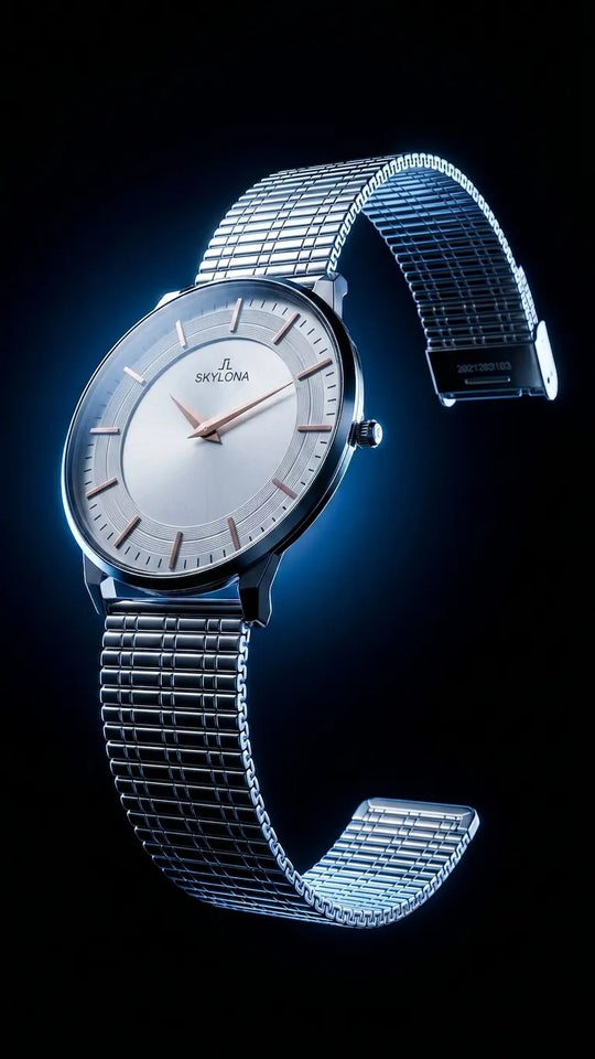 The Meridian Timepiece Polar White Silver · Rose Gold Hands