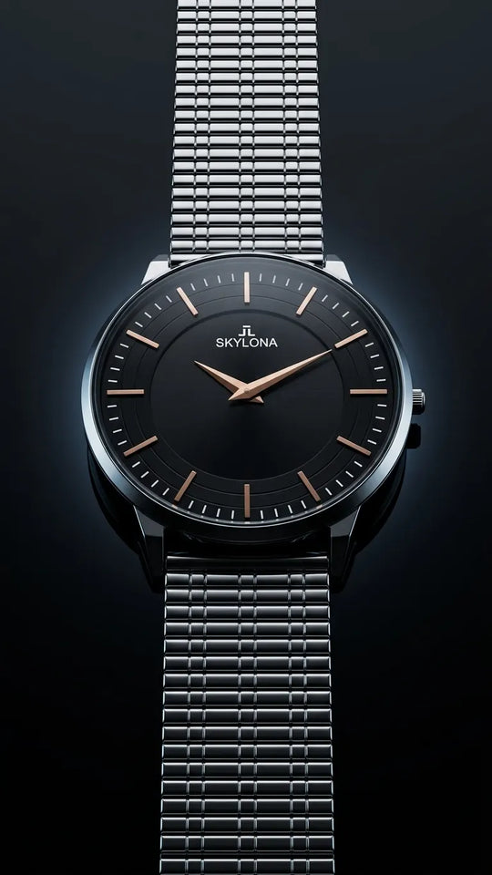 The Meridian Timepiece Obsidian Night Matte Black · Rose Gold Hands