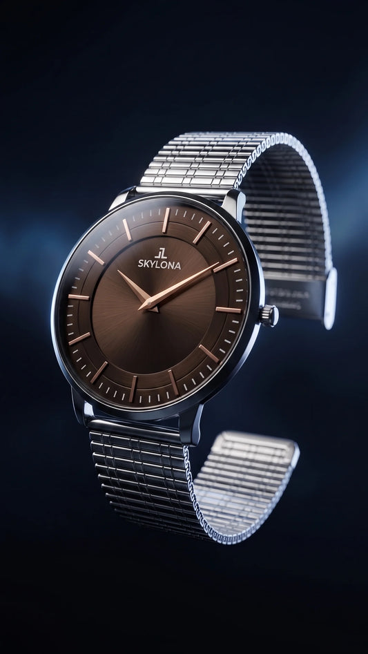 The Meridian Timepiece Tobacco Dusk Warm Brown · Rose Gold Hands
