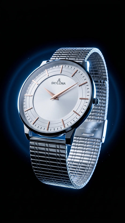 The Meridian Timepiece Polar White Silver · Rose Gold Hands