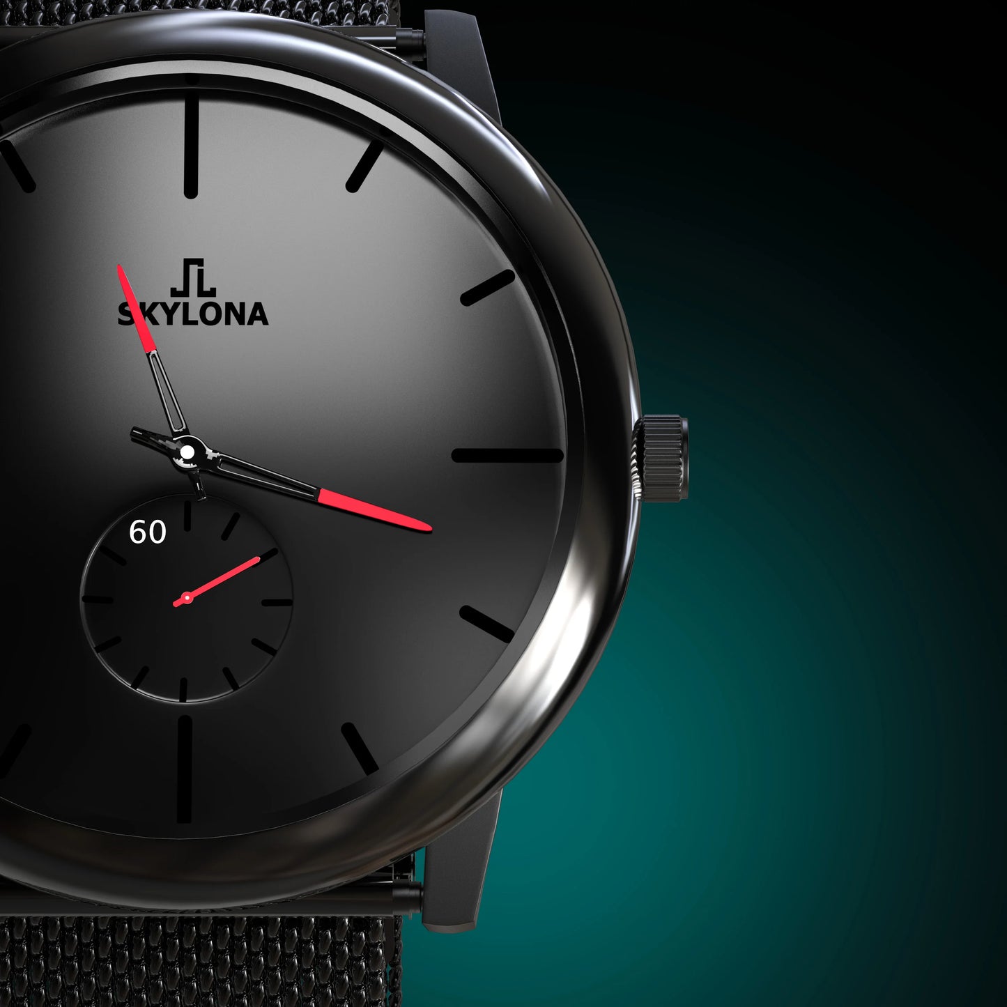 Bold red dial chronograph watch detail