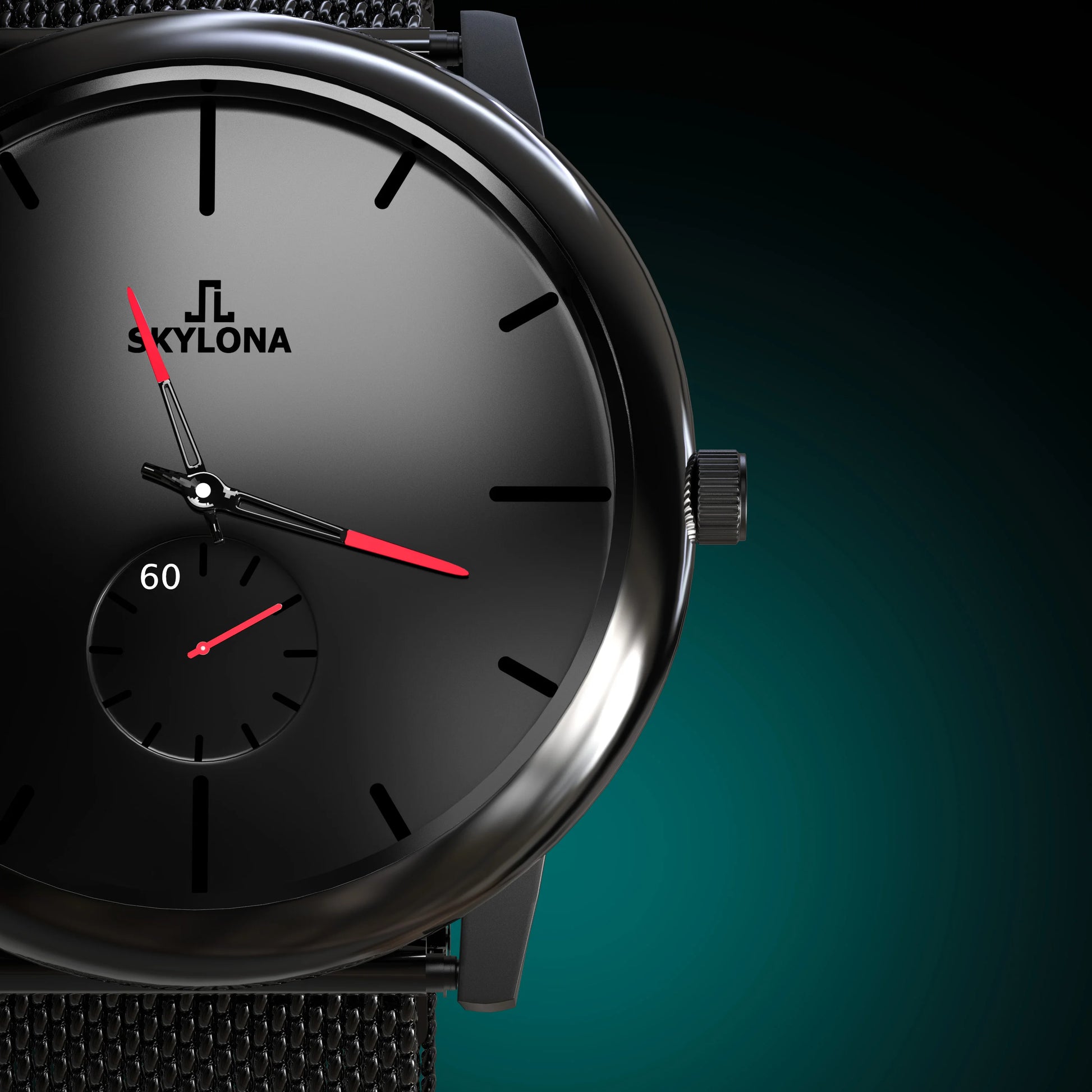 Bold red dial chronograph watch detail