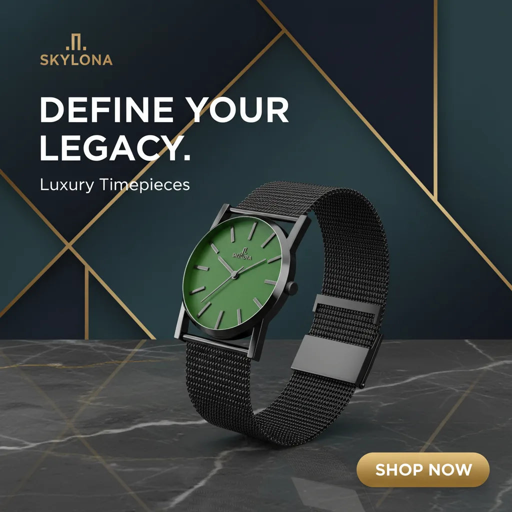 Close-up of green dial with clean markers on Elegance Green watch