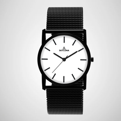 Elegance White men’s watch flat lay on dark background for modern fashion styling

