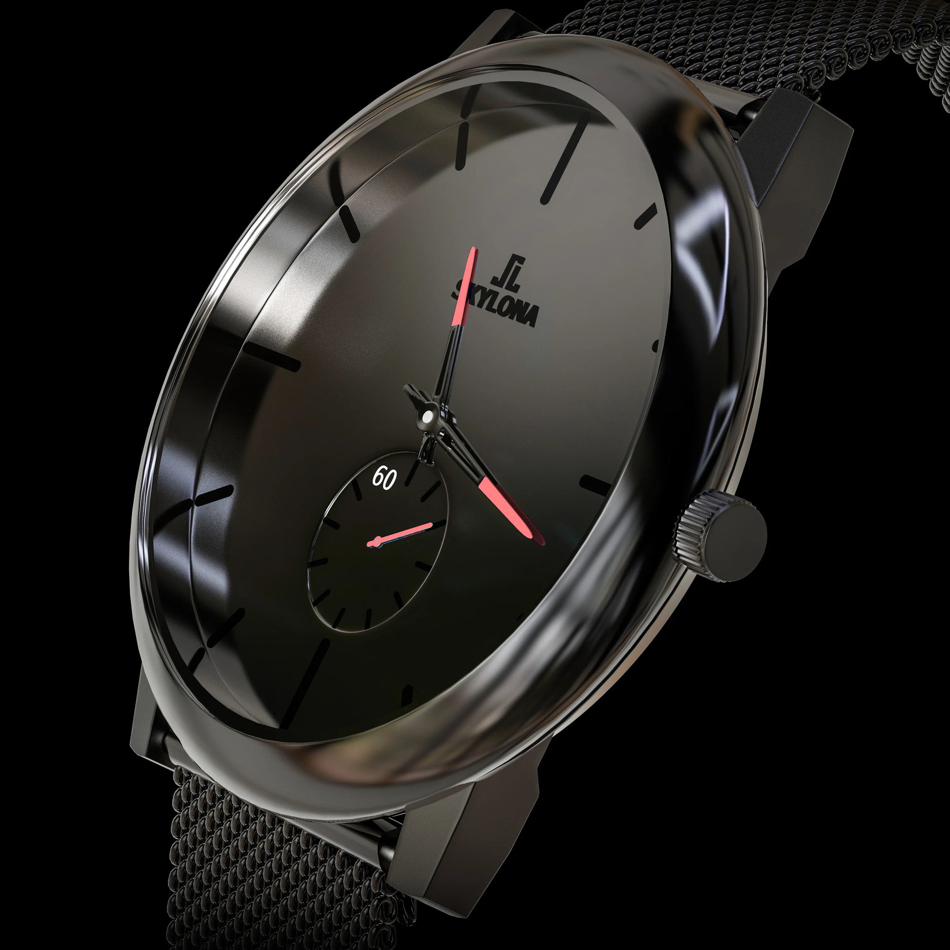 Elegant pink wristwatch with stainless steel mesh strap
