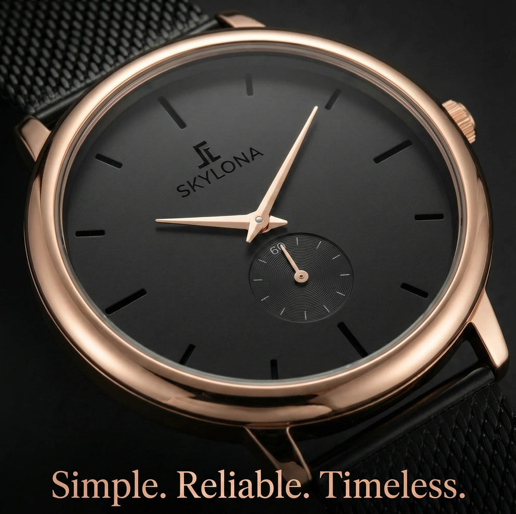 Man wearing Skylona Classic 2.0 black watch with formal shirt