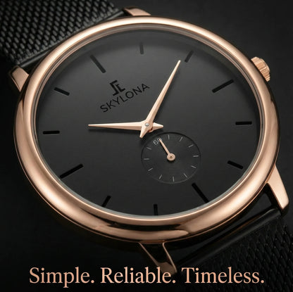Man wearing Skylona Classic 2.0 black watch with formal shirt