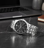 Skylona CTZ silver watch with black dial front view