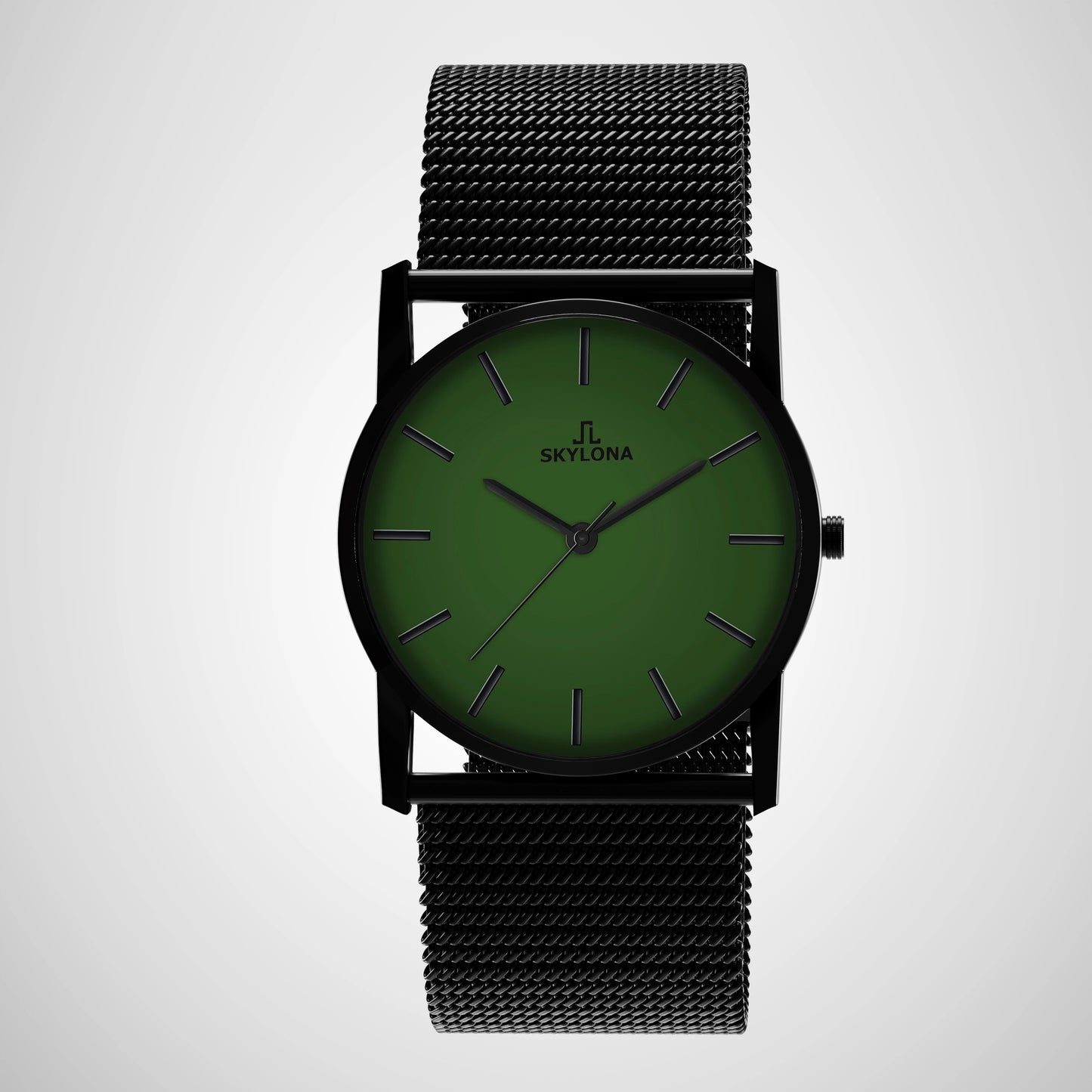 Mesh strap and clasp detail of Elegance Green men’s watch