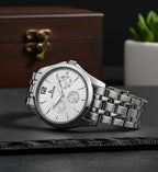 Polished silver chain watch side profile