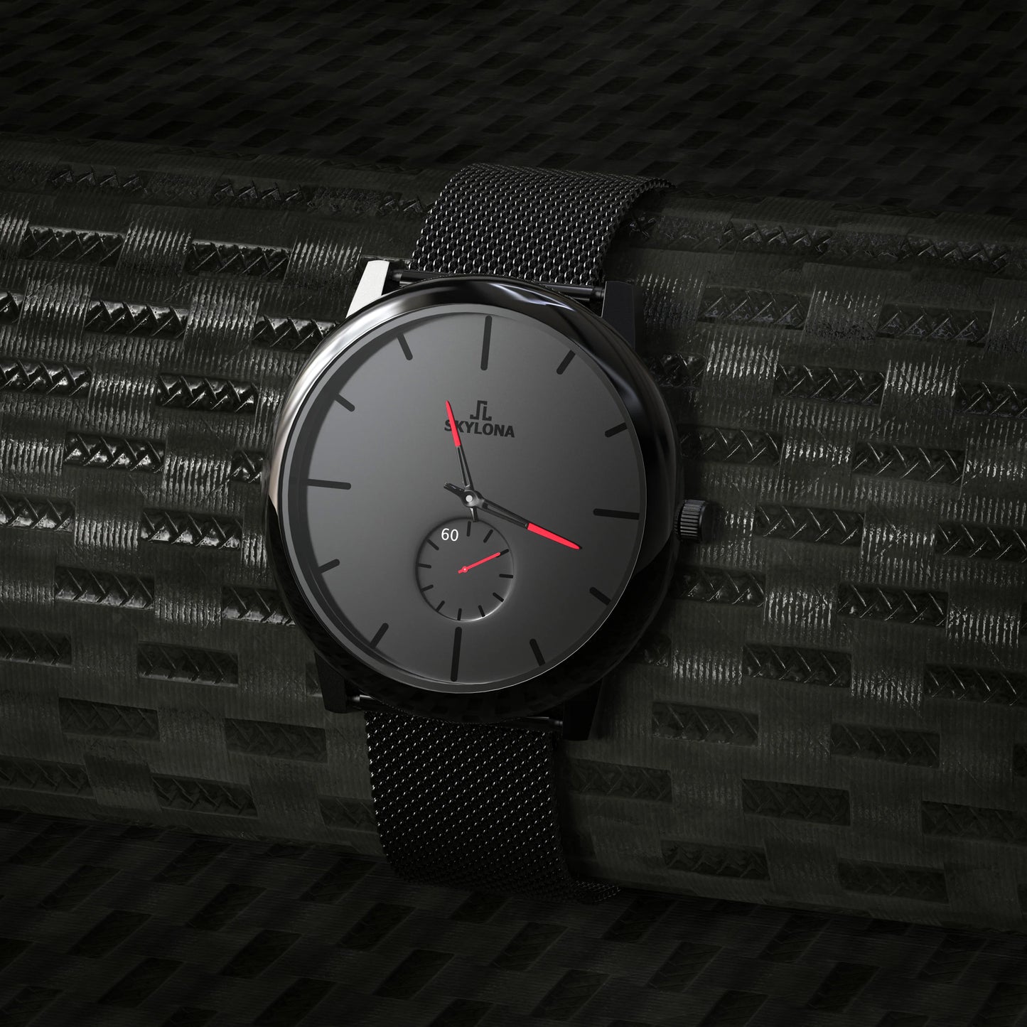 Red chronograph wristwatch close up