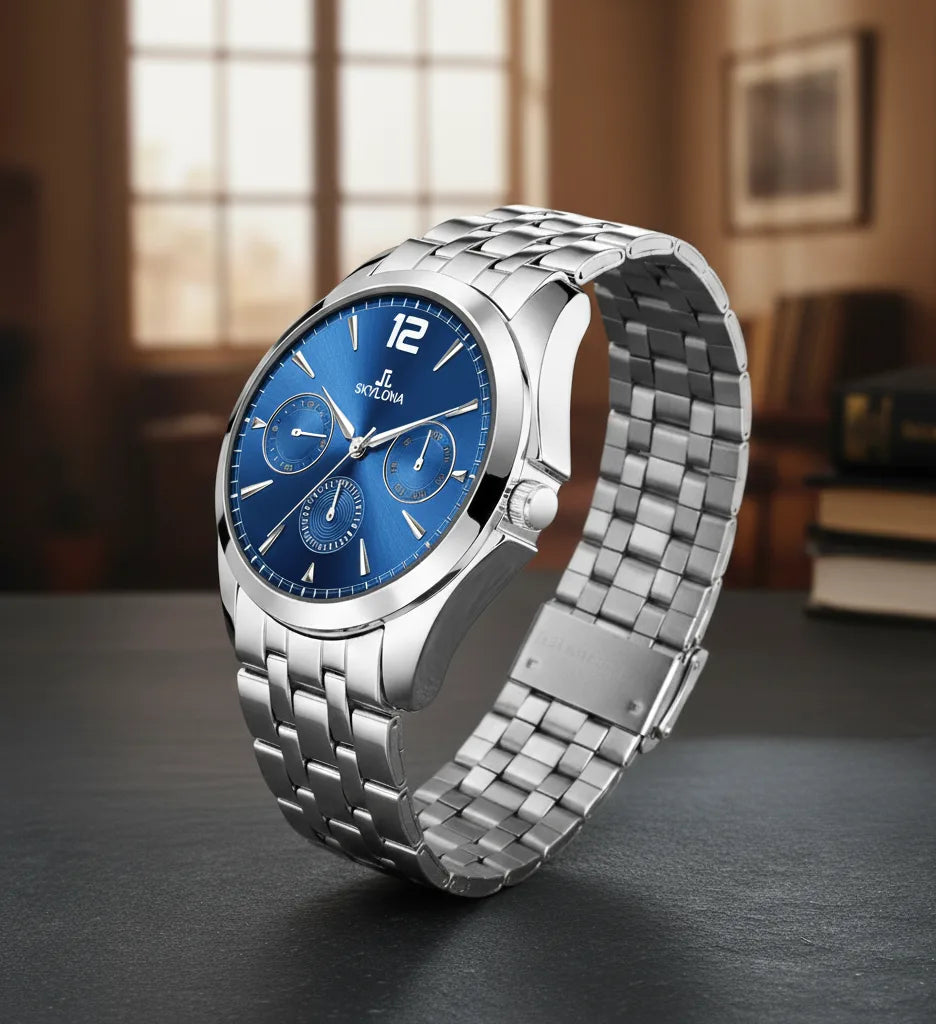 Silver stainless steel chain strap watch for men