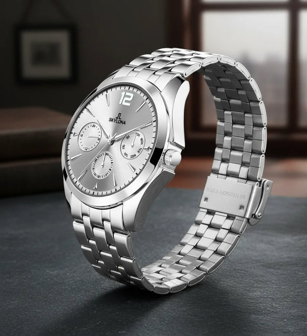 Skylona CTZ silver stainless steel watch for men front view