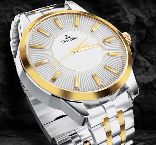 Skylona Nexus two-tone men’s watch with silver and gold stainless steel strap