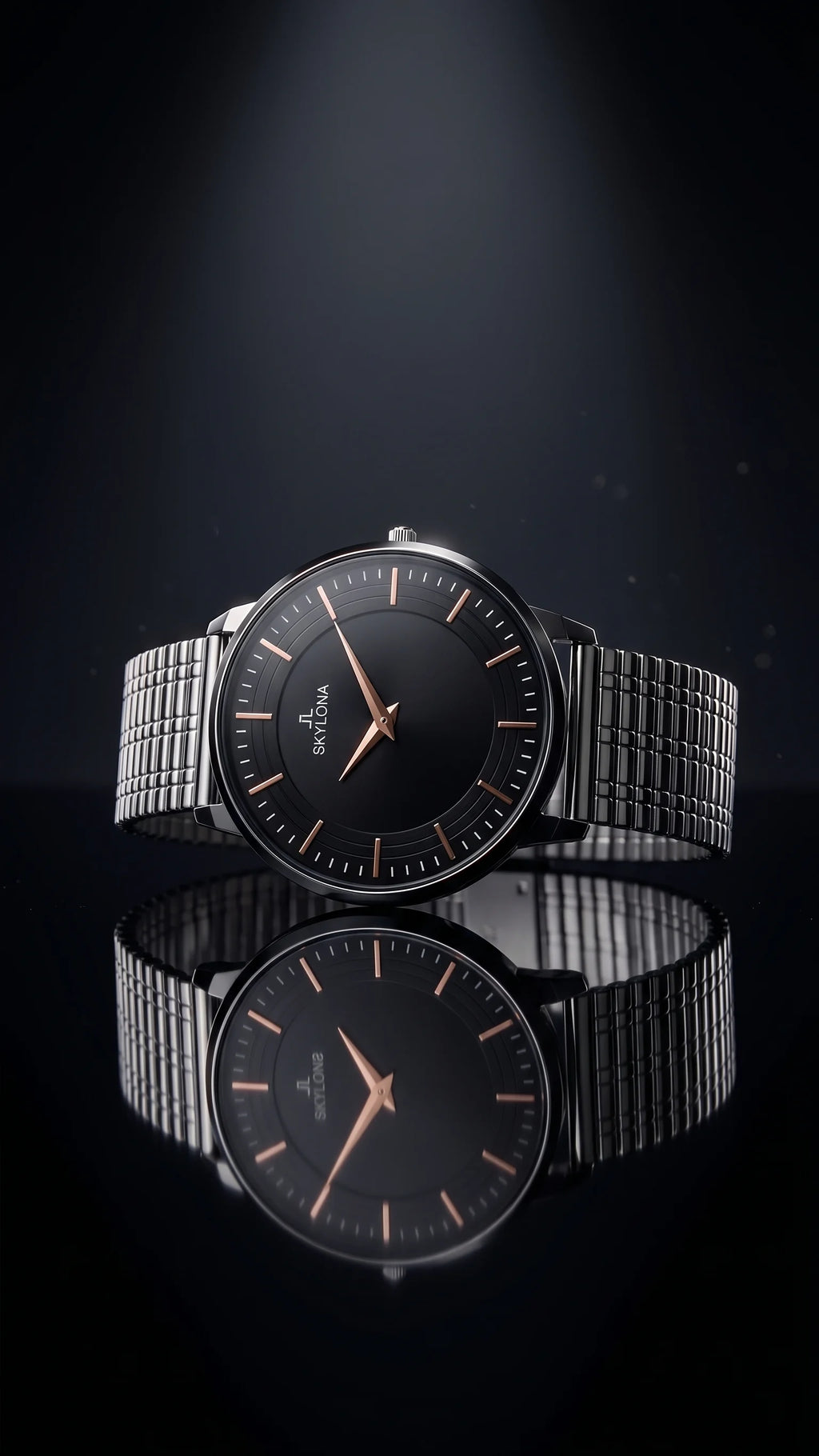 The Meridian Timepiece Obsidian Night Matte Black · Rose Gold Hands