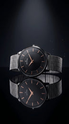The Meridian Timepiece Obsidian Night Matte Black · Rose Gold Hands