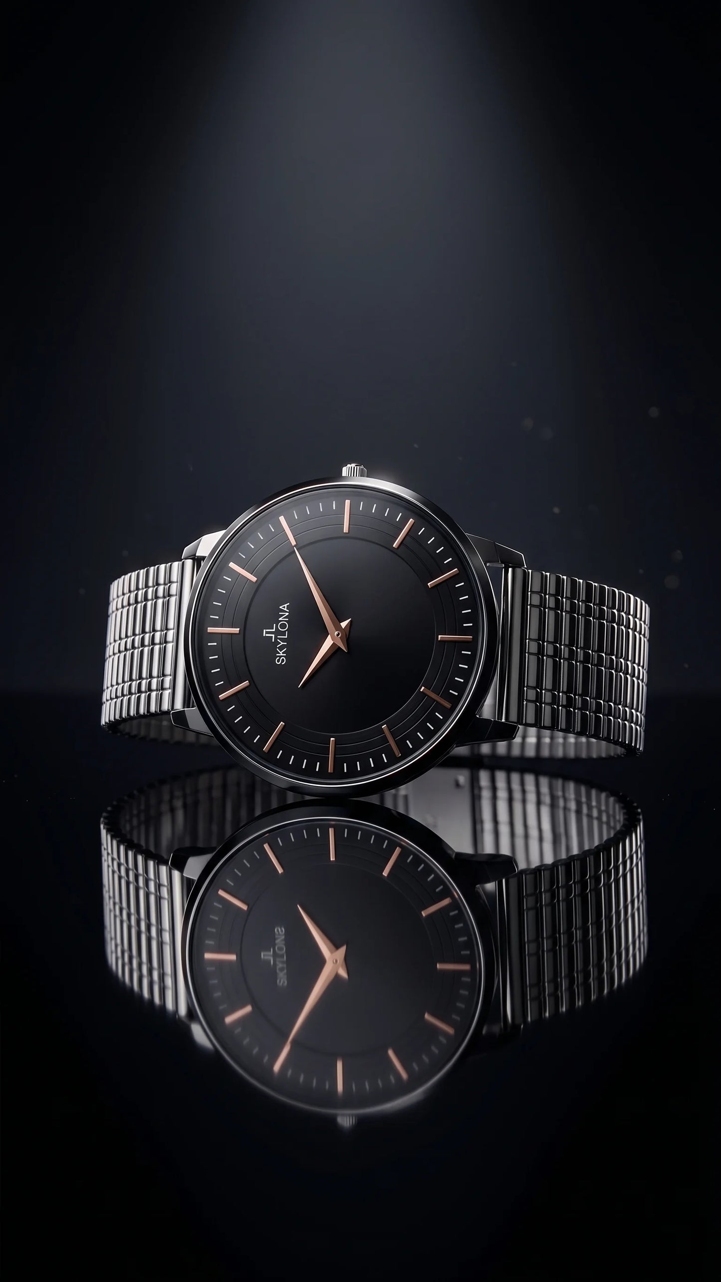 The Meridian Timepiece Obsidian Night Matte Black · Rose Gold Hands
