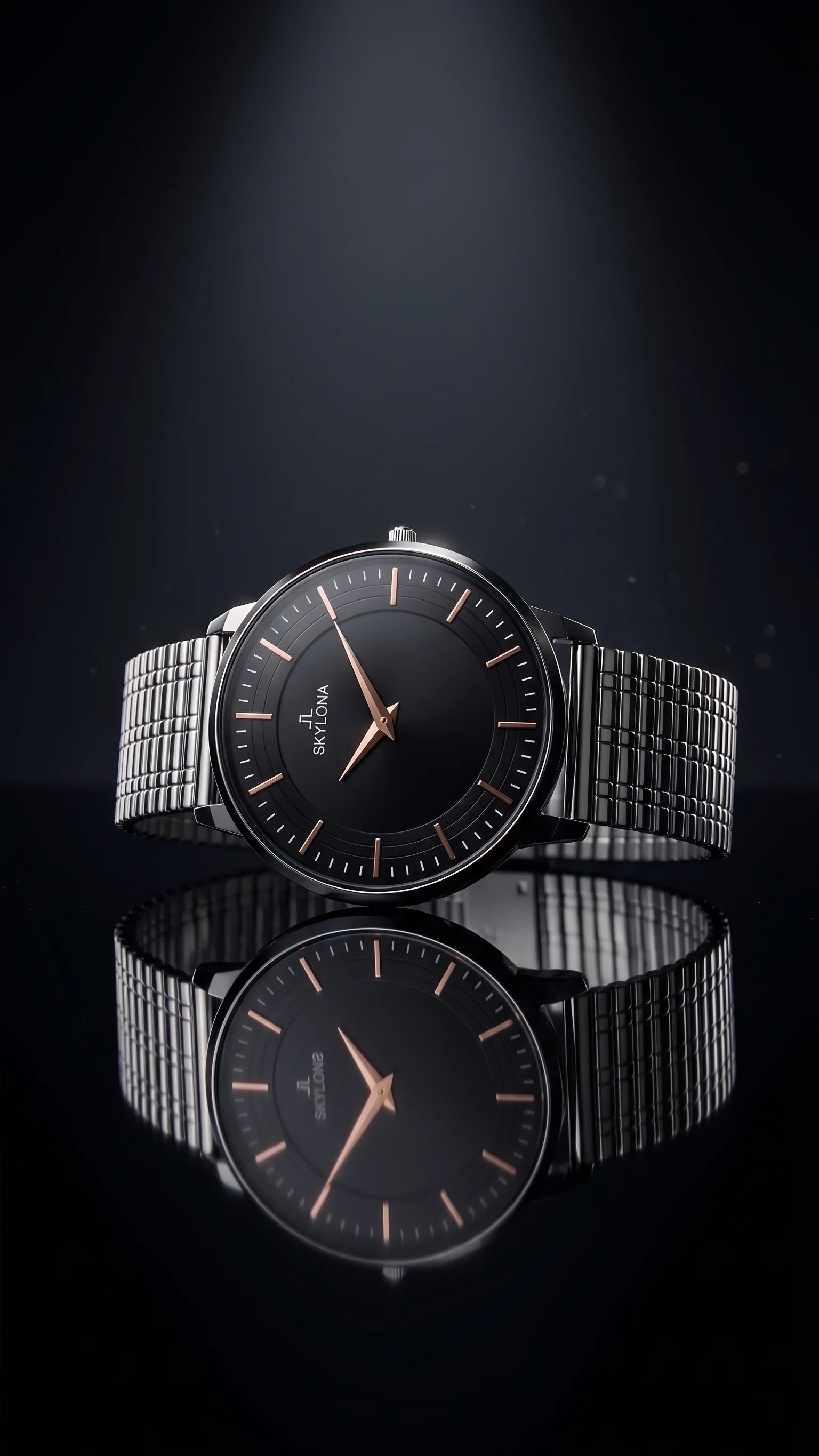 The Meridian Timepiece Obsidian Night Matte Black · Rose Gold Hands