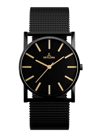 Stainless steel gold mesh strap watch with secure dual lock clasp
