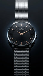 The Meridian Timepiece Obsidian Night Matte Black · Rose Gold Hands