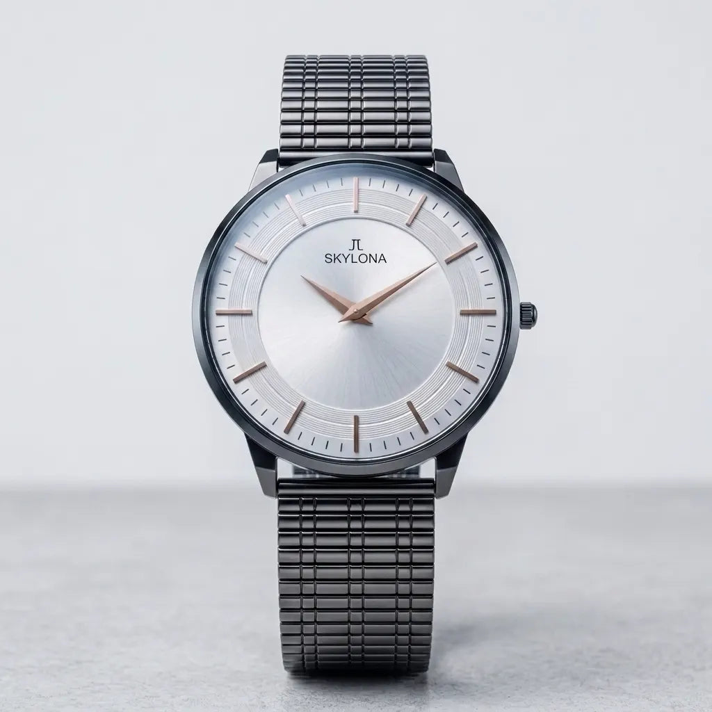 The Meridian Timepiece Polar White Black· Rose Gold Hands