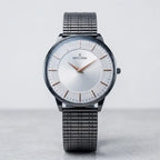 The Meridian Timepiece Polar White Black· Rose Gold Hands