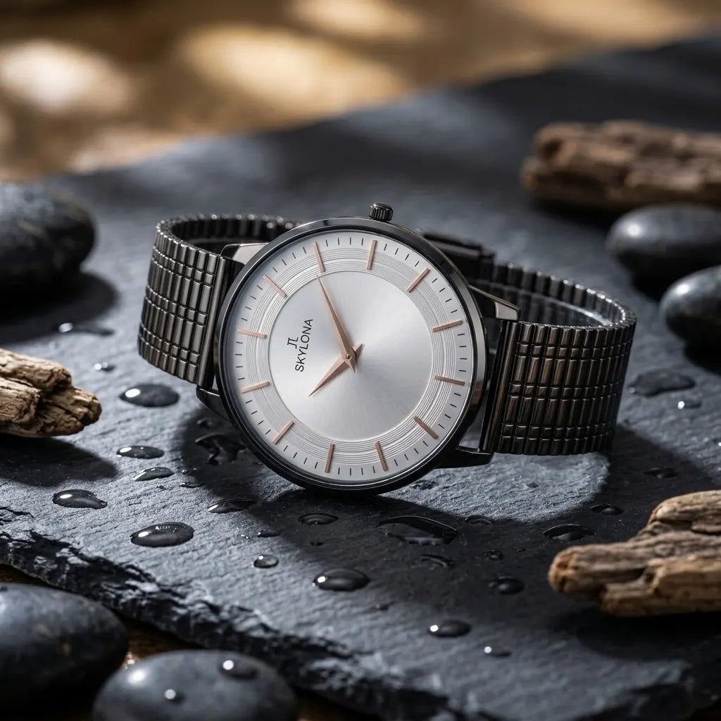 The Meridian Timepiece Polar White Black· Rose Gold Hands