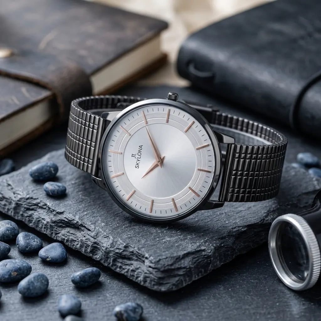 The Meridian Timepiece Polar White Black· Rose Gold Hands