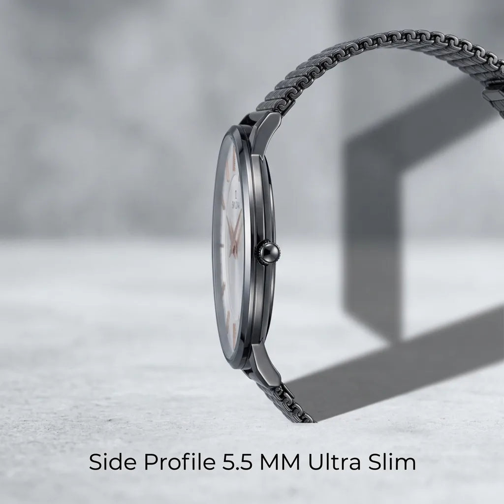 The Meridian Timepiece Polar White Black· Rose Gold Hands