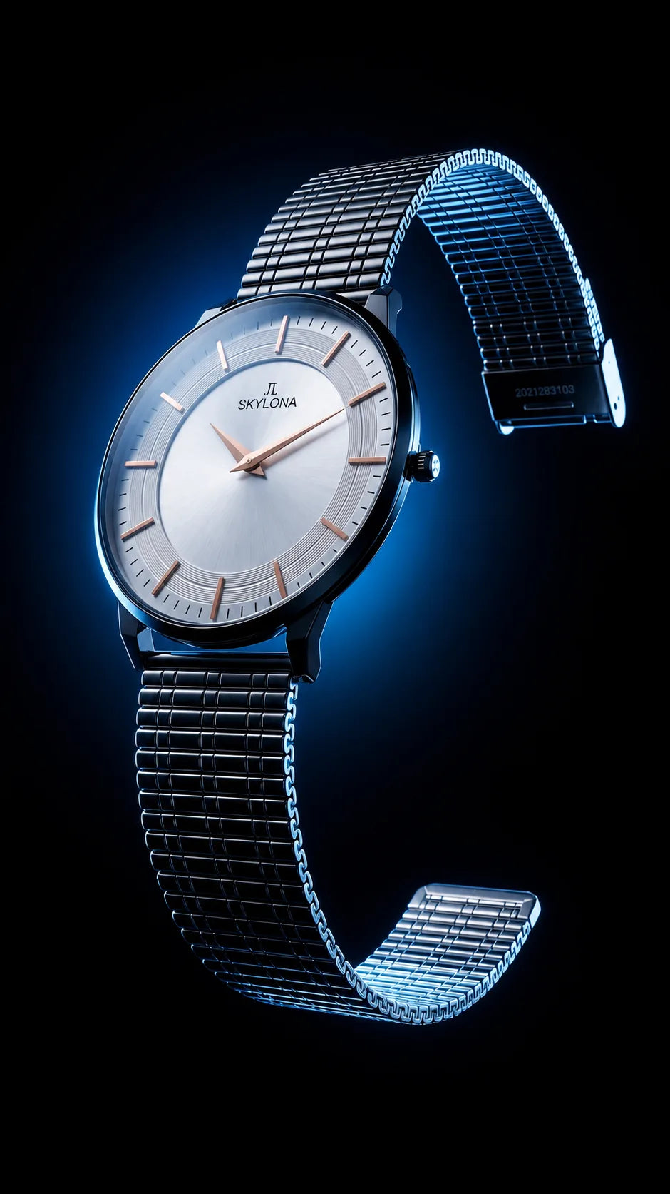 The Meridian Timepiece Polar White Black· Rose Gold Hands