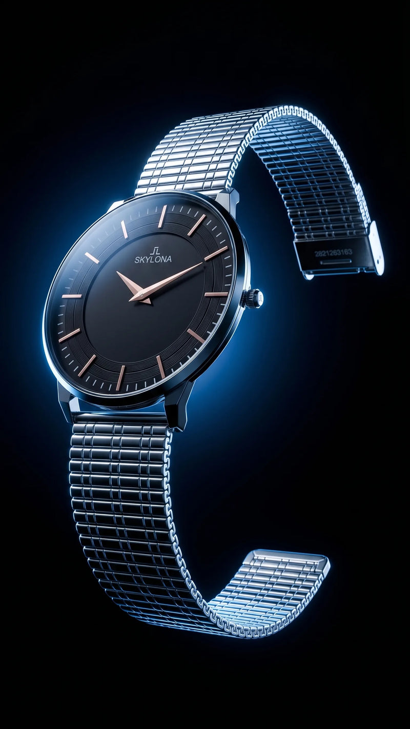 The Meridian Timepiece Obsidian Night Matte Black · Rose Gold Hands