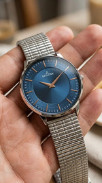 The Meridian Timepiece Midnight Deep Blue · Rose Gold Hands