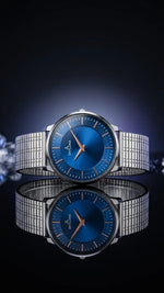 The Meridian Timepiece Midnight Deep Blue · Rose Gold Hands