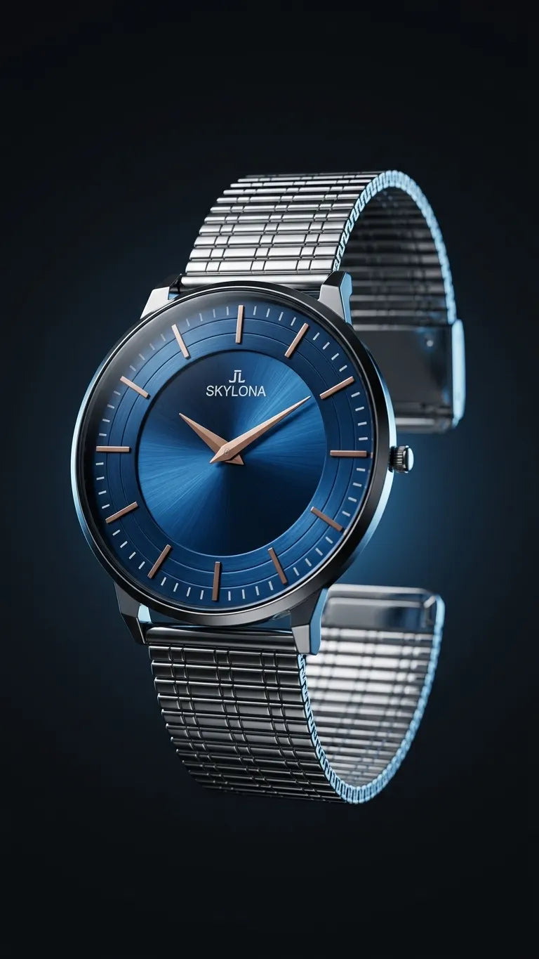 The Meridian Timepiece Midnight Deep Blue · Rose Gold Hands