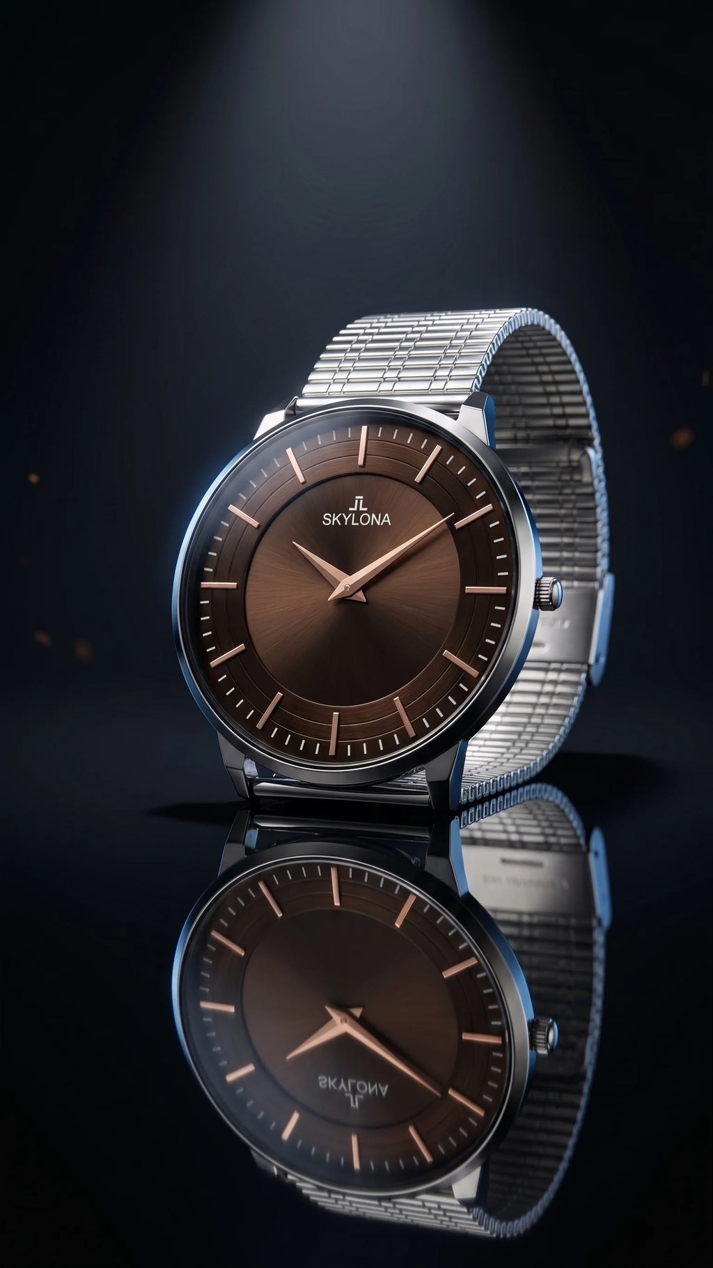 The Meridian Timepiece Tobacco Dusk Warm Brown · Rose Gold Hands