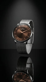 The Meridian Timepiece Tobacco Dusk Warm Brown · Rose Gold Hands