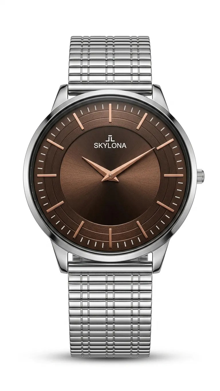 The Meridian Timepiece Tobacco Dusk Warm Brown · Rose Gold Hands
