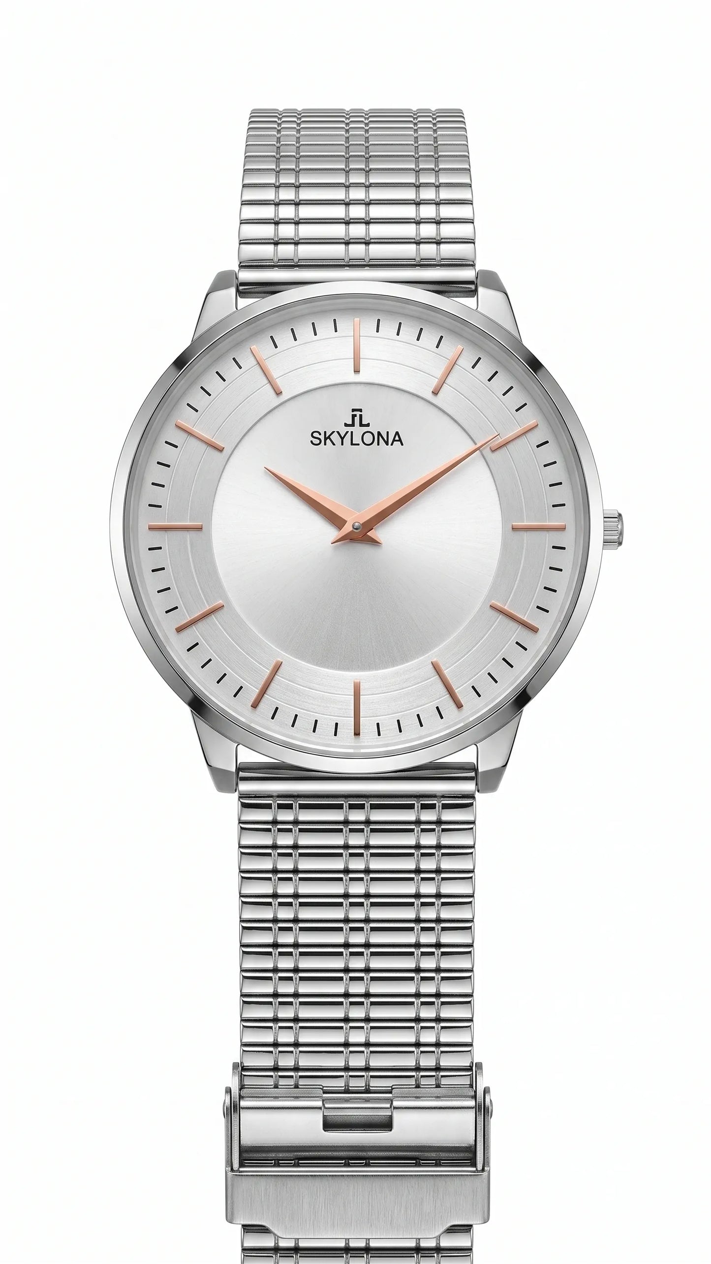 The Meridian Timepiece Polar White Silver · Rose Gold Hands