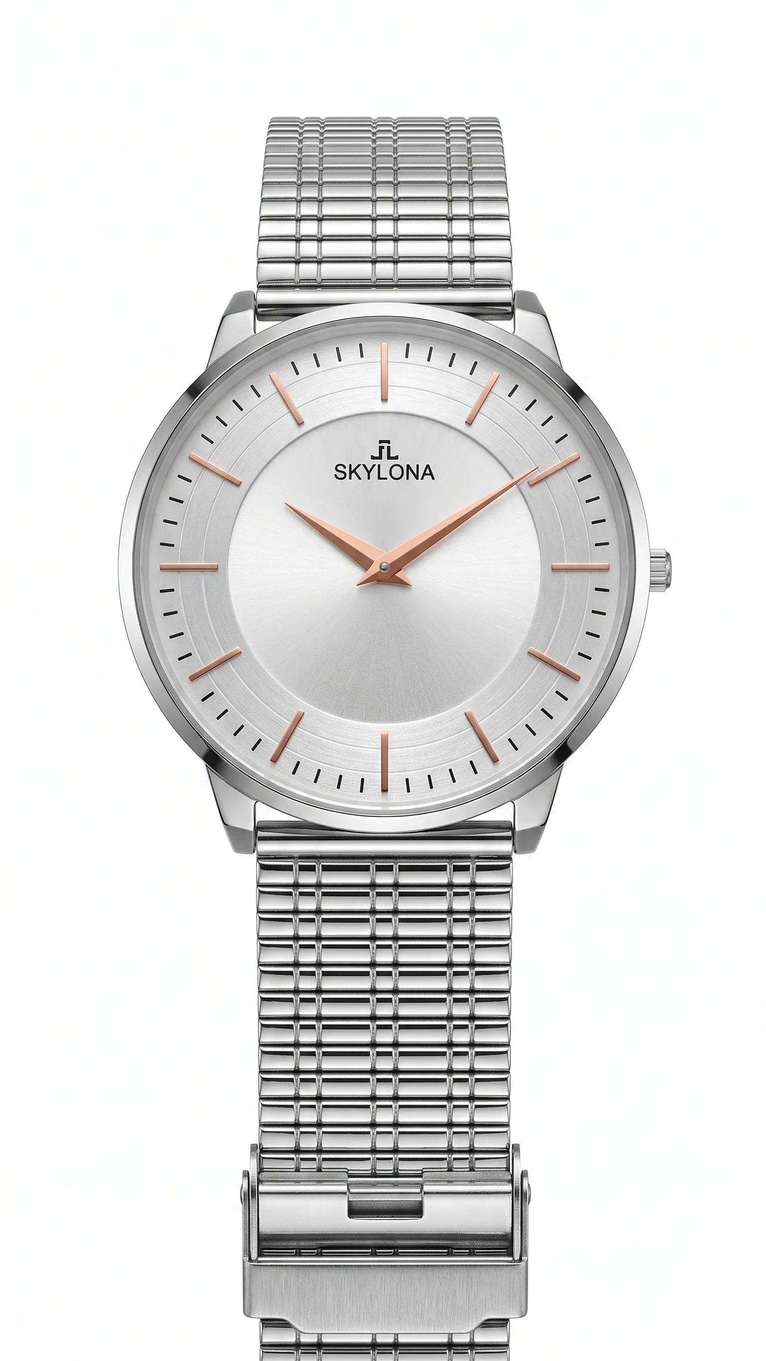 The Meridian Timepiece Polar White Silver · Rose Gold Hands