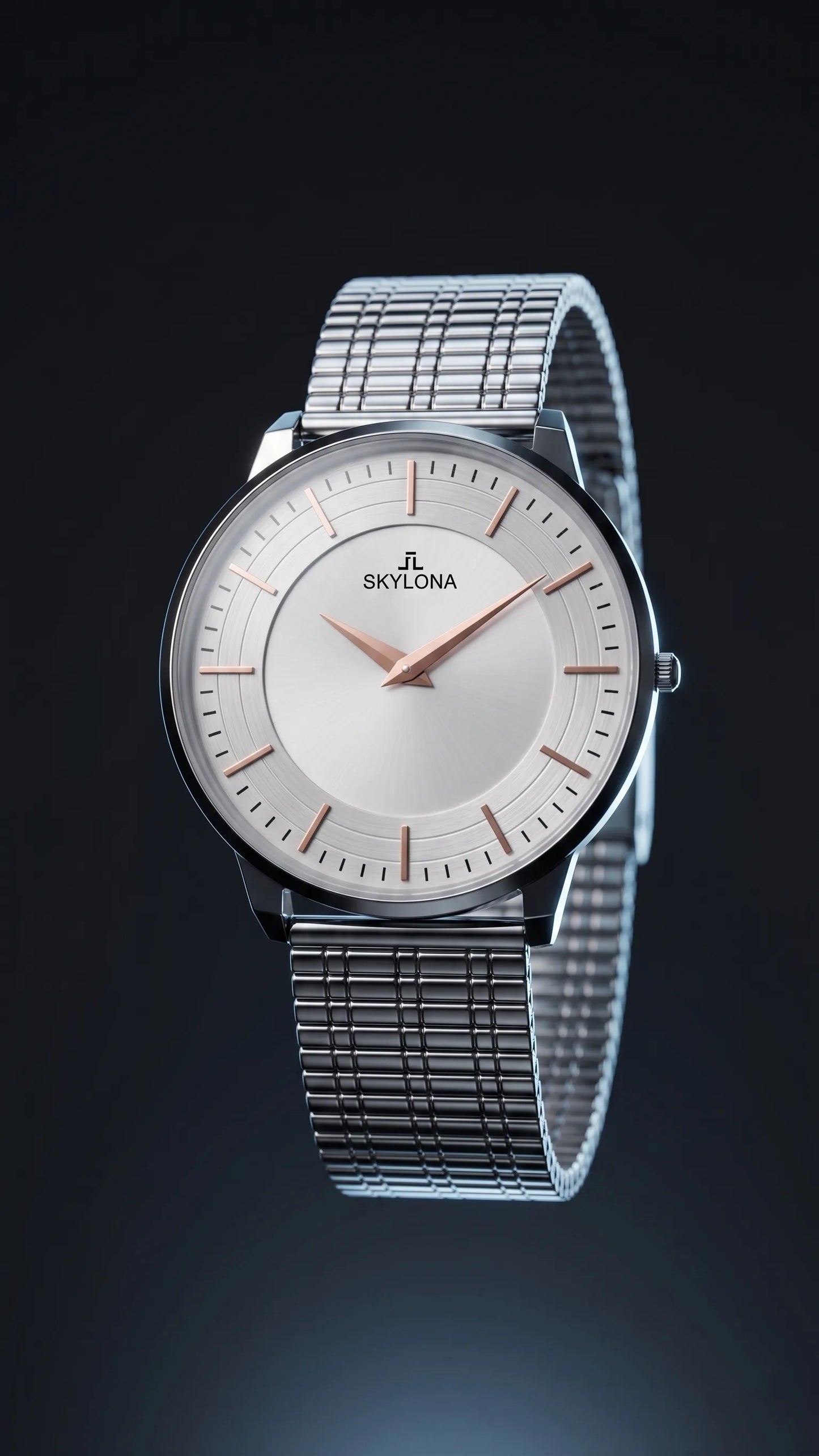 The Meridian Timepiece Polar White Silver · Rose Gold Hands