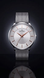 The Meridian Timepiece Polar White Silver · Rose Gold Hands