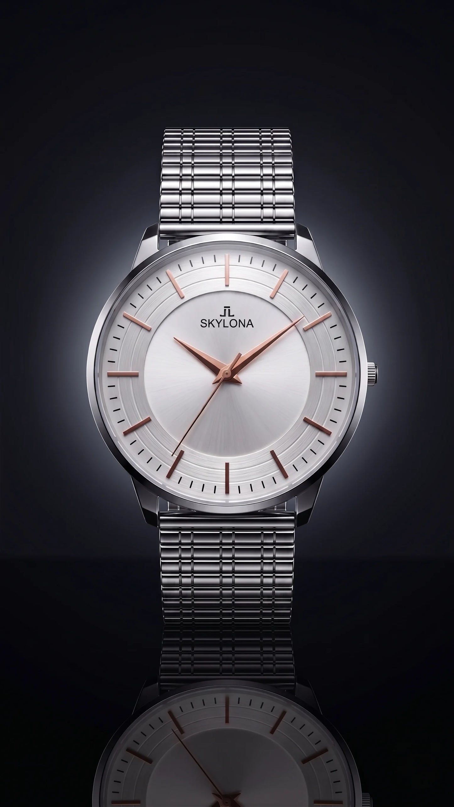 The Meridian Timepiece Polar White Silver · Rose Gold Hands
