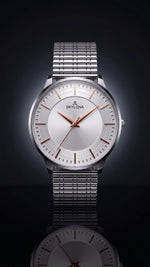 The Meridian Timepiece Polar White Silver · Rose Gold Hands