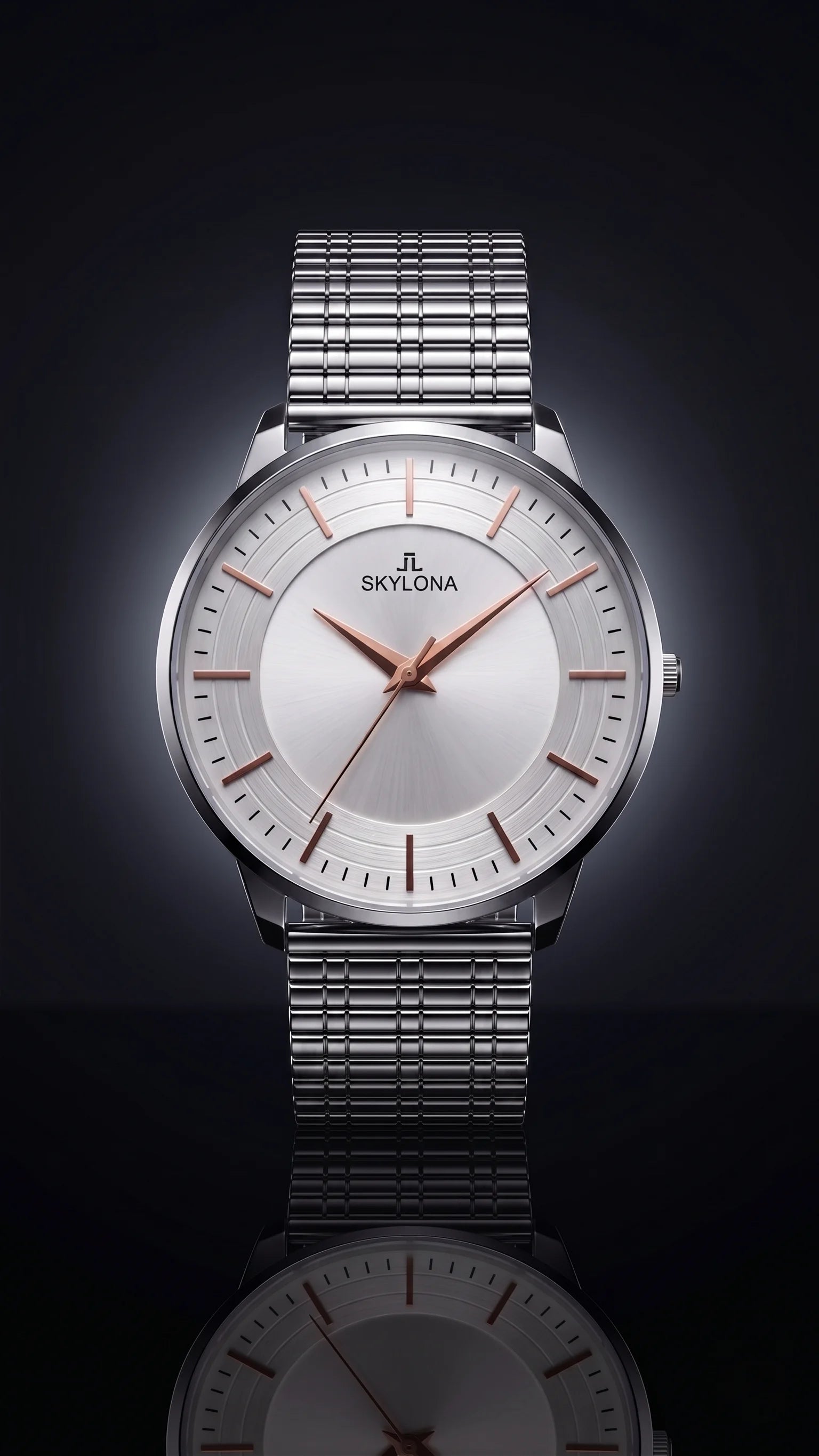 The Meridian Timepiece Polar White Silver · Rose Gold Hands