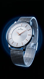 The Meridian Timepiece Polar White Silver · Rose Gold Hands