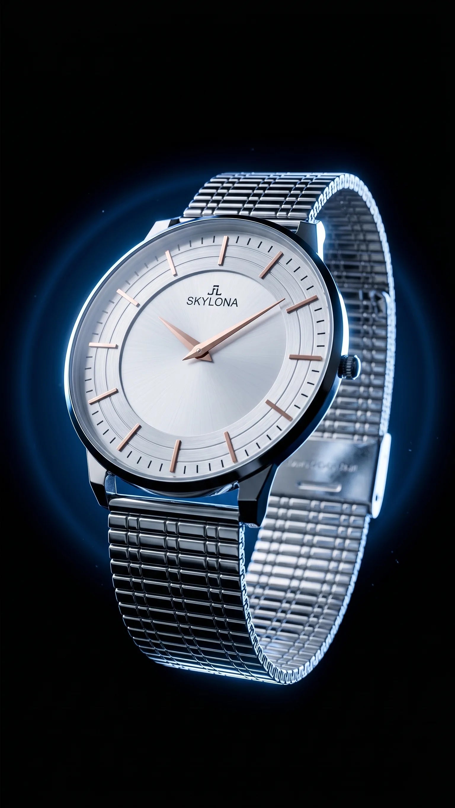 The Meridian Timepiece Polar White Silver · Rose Gold Hands